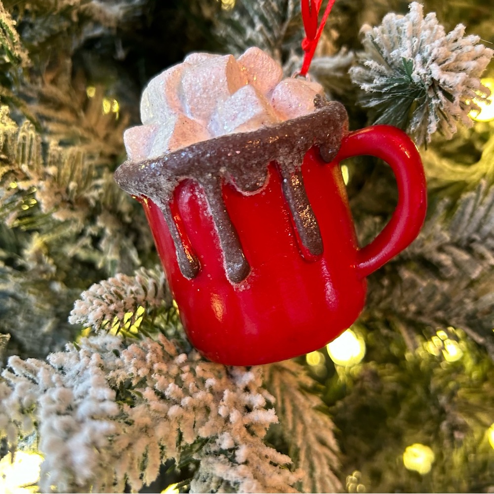 Christmas Ornament Hot Chocolate Set of 3, Red, Sparkes, Marshmallows coffee mug